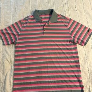 Striped Polo Shirt - Gray and Pink